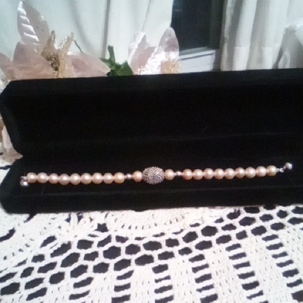 Genuine Pearl Bracelet with 925 Sterling Silver Accents